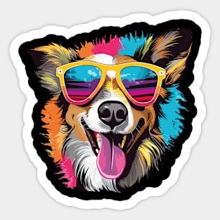 Colorful Happy Dog Wearing Sunglasses Graphic Design Sticker